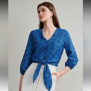 **NWT** SHEIN MOTF Blue Tie-Front Blouse - S